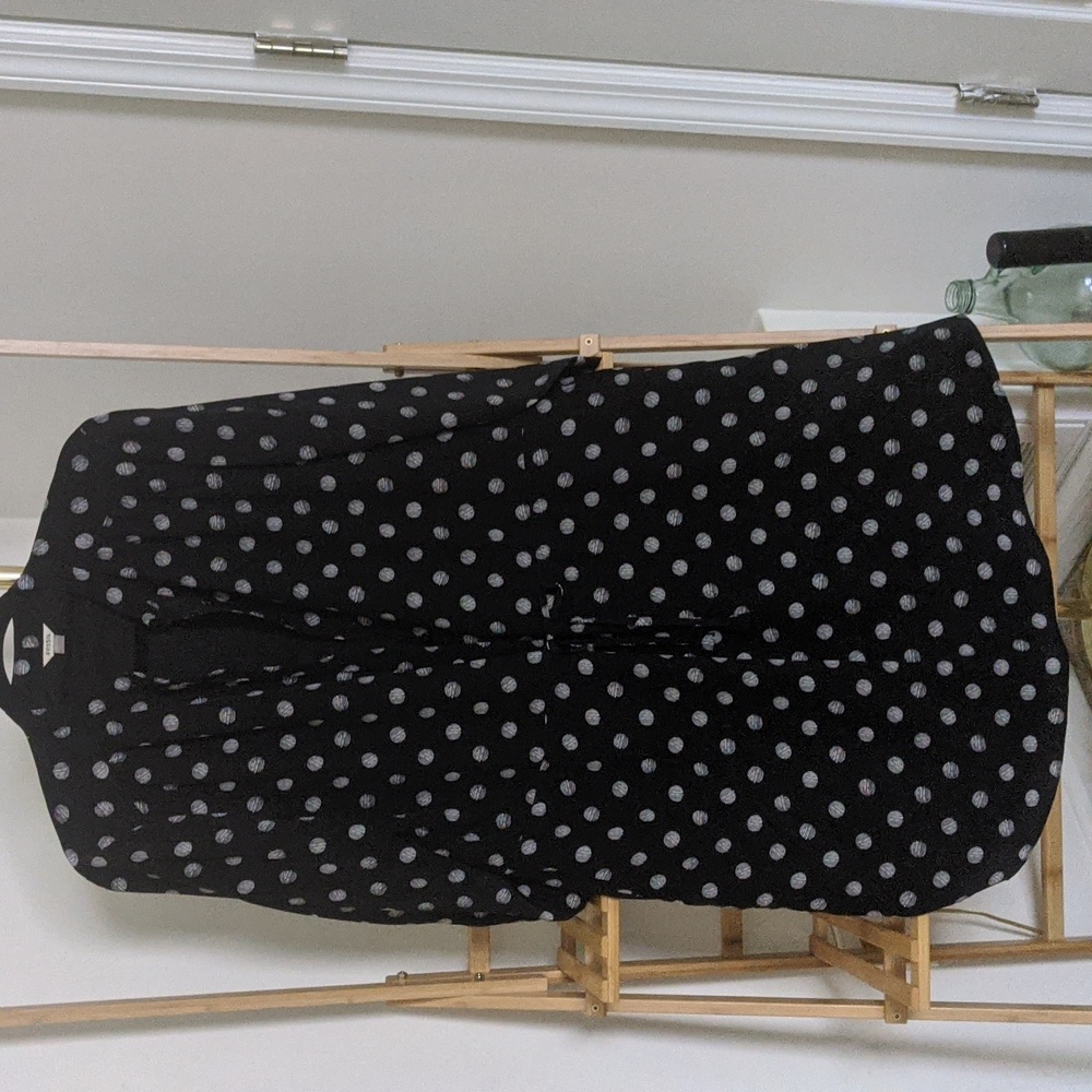 Fossil Long Sleeve Black & White Polka Dot Button-Up Dress